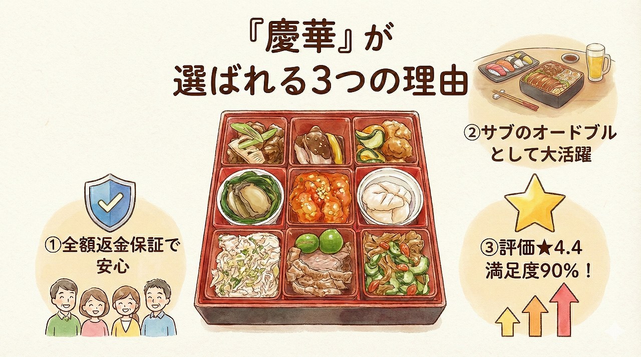 慶華オードブルが選ばれる3つの理由。