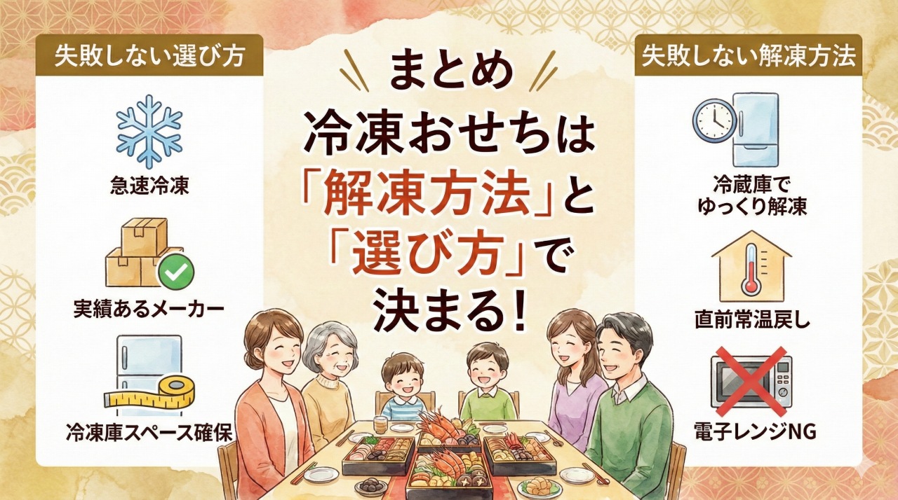 まとめ:冷凍おせちは解凍方法と選び方で決まる!