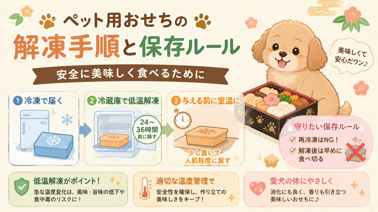 犬用おせちの解凍方法。