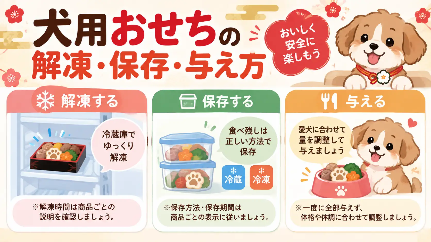 犬用おせちの解凍方法と保存方法と与え方。