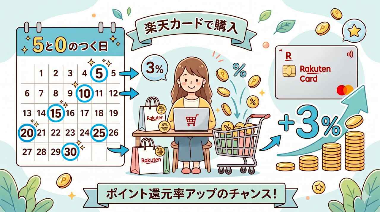 楽天は0と5のつく日に購入すれば、3%OFF！