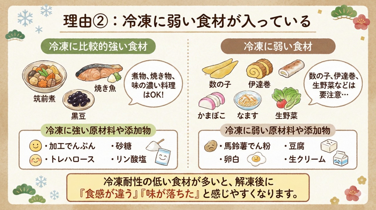 まずいと言われる理由②:冷凍に弱い食材がある。