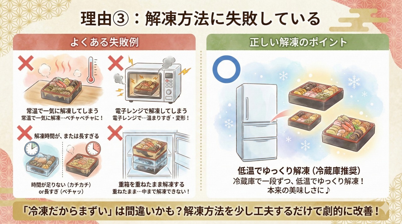 まずいと言われる理由③:解凍方法を失敗している。