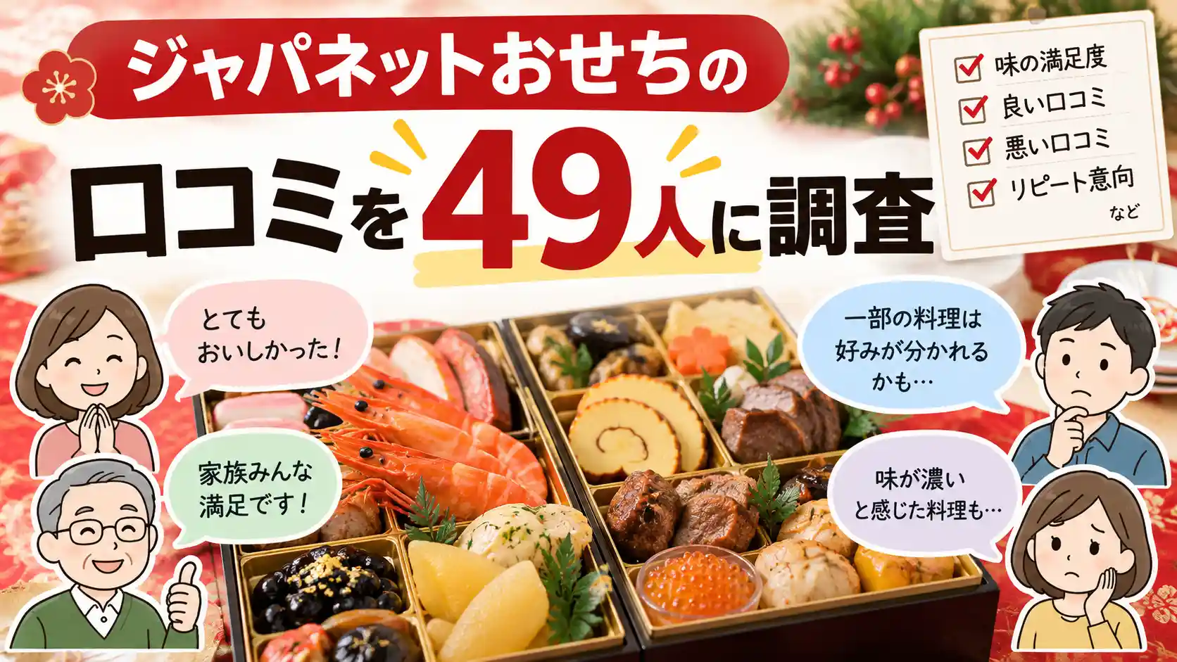 ジャパネットおせちの口コミを49人に調査した結果。