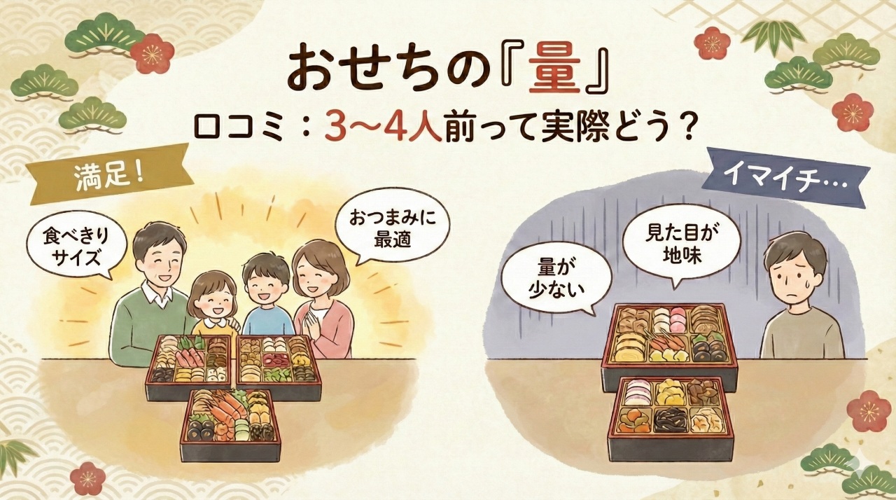 雅おせちの量に関する口コミ。