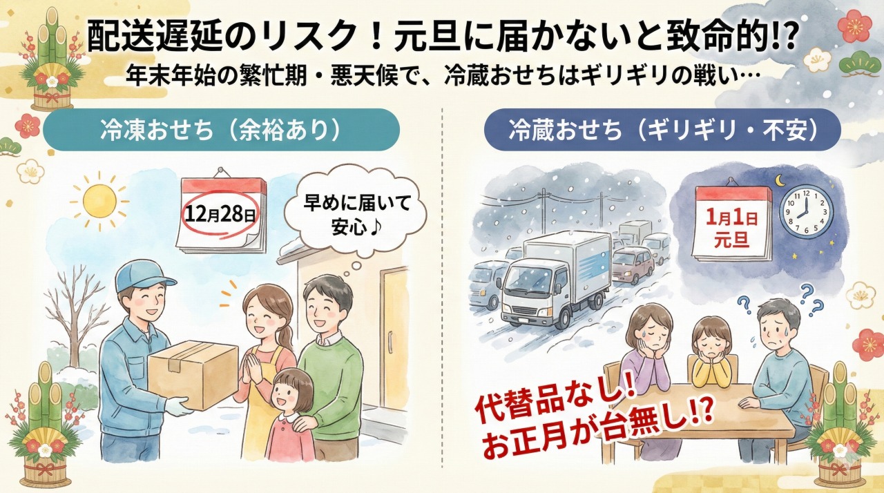 冷蔵おせちのデメリット②：配達遅延のリスクあり。