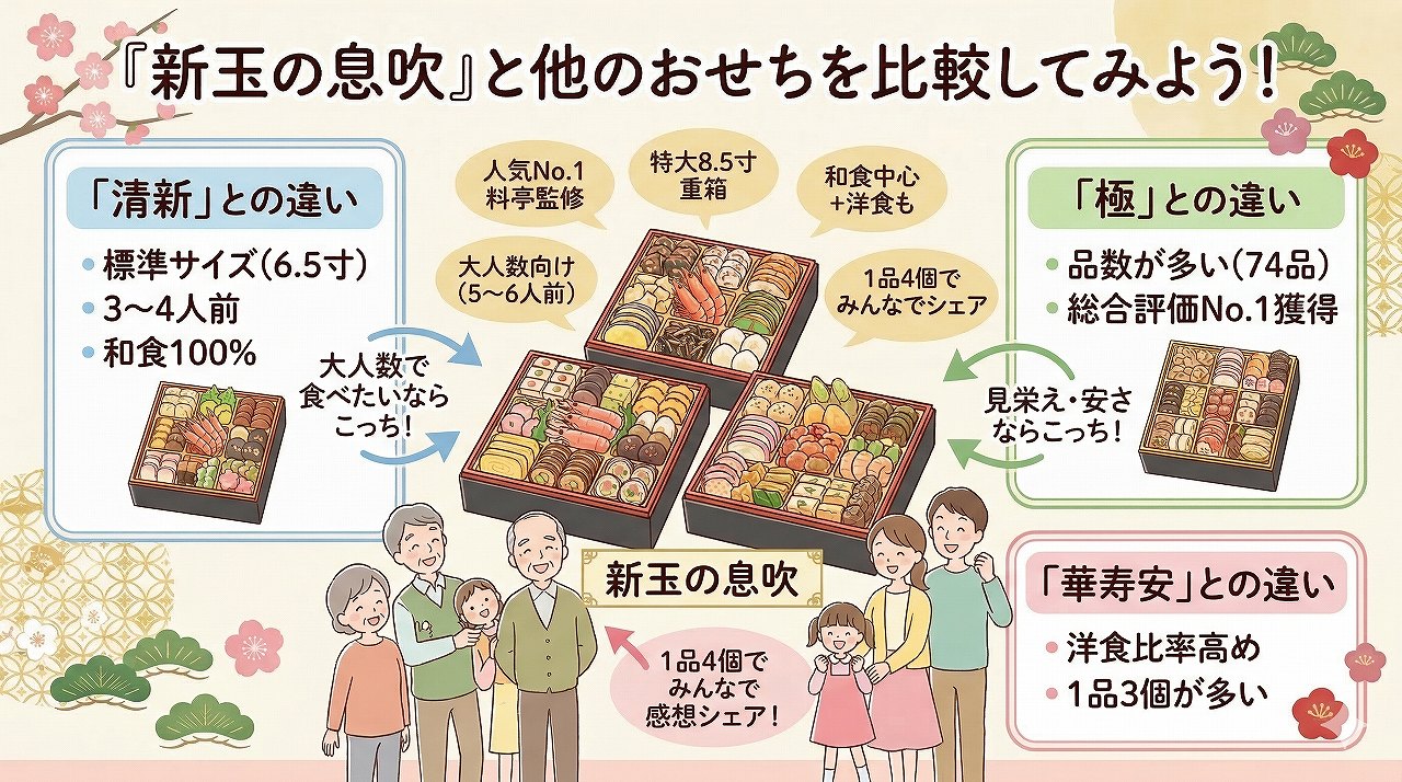 「新玉の息吹」と他の人気おせちの比較。
