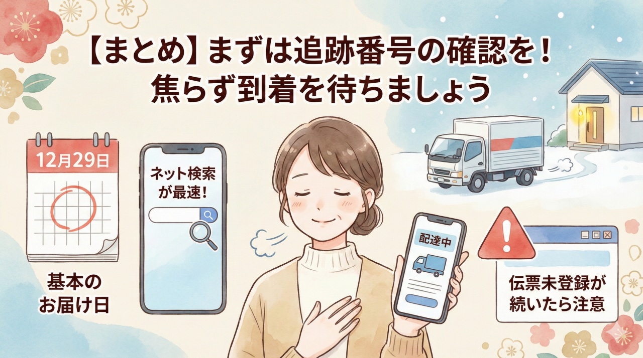 まとめ：ベルーナおせちが届かない場合は、まず配送業者に確認しましょう。