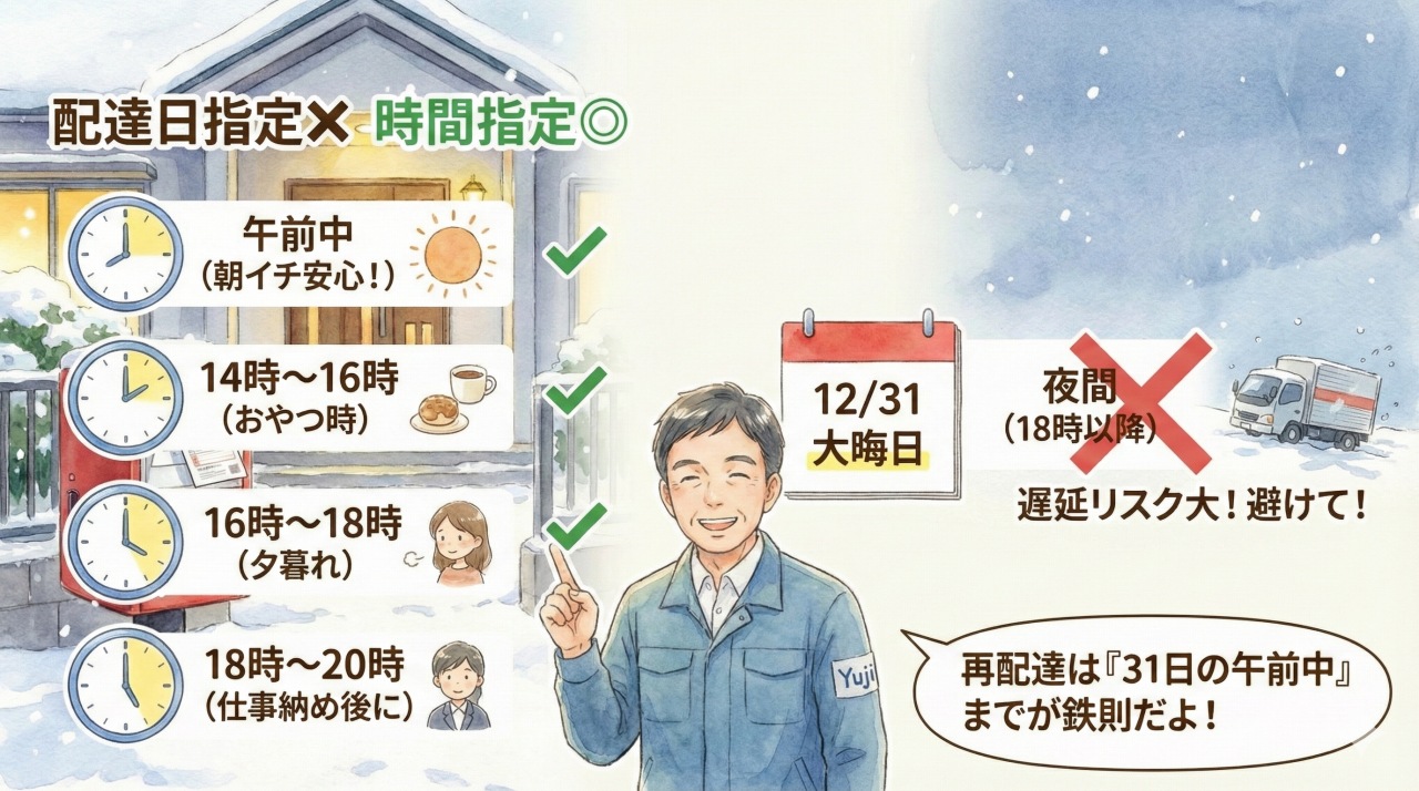 ベルーナおせちは配達日を指定できないが、時間してはできる。