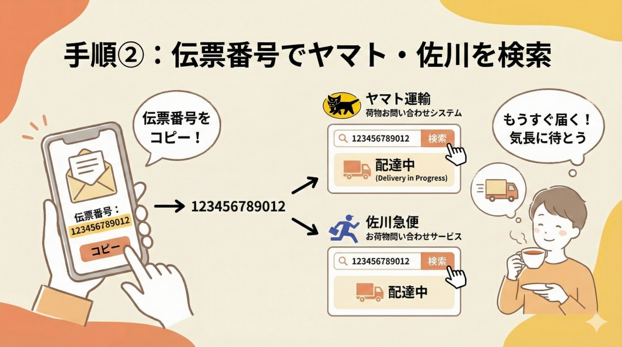 STEP2、クロネコヤマトか佐川急便の出荷状況サイトで調べる。