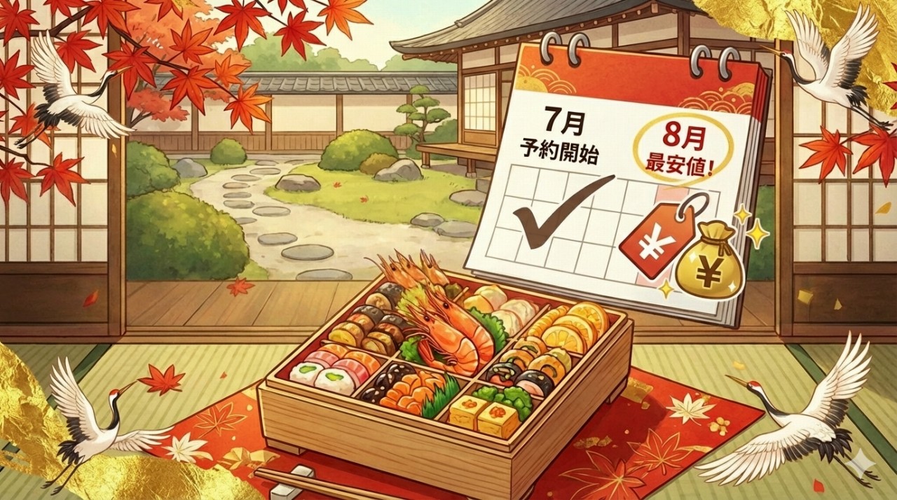 おせちの予約は7月に始まり、8月が最安値になりやすい。