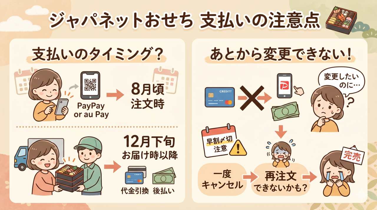 ジャパネットおせちの支払い方法を選ぶ時の注意点